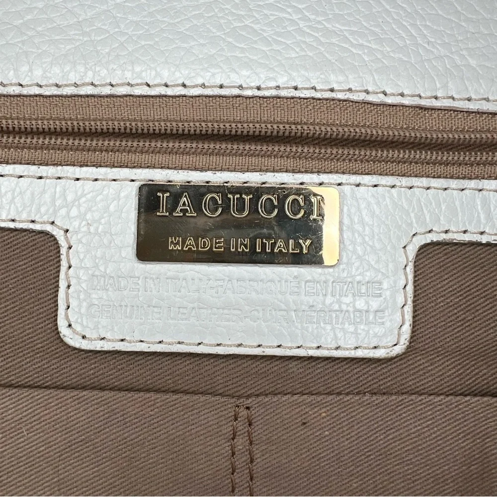 Iacucci White Pebbled Leather Large Clutch, Teal Snake Skin Leather Accent